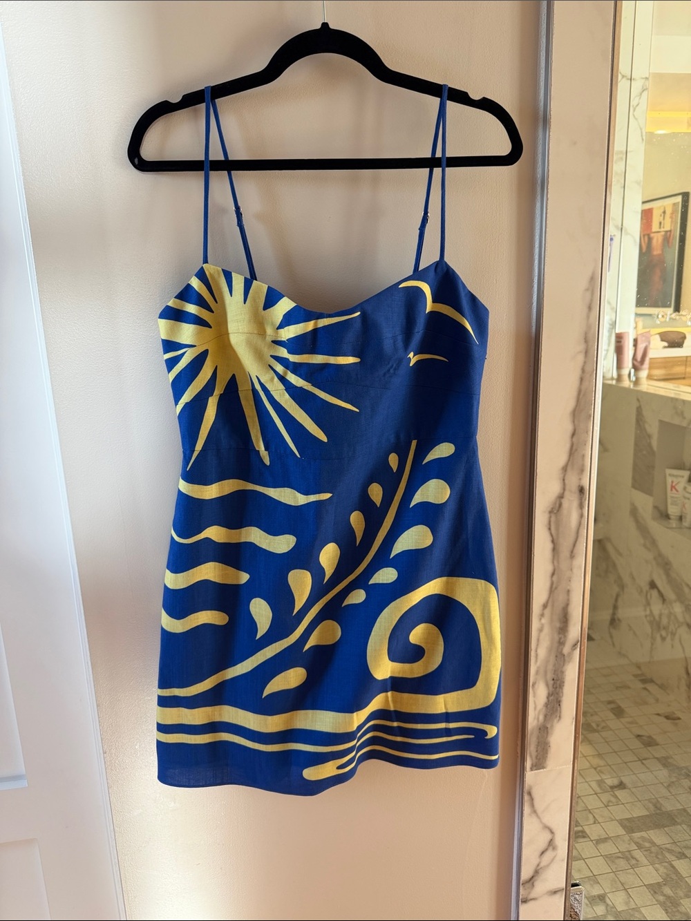 Blue & Yellow Sun Motif Spaghetti-Strap Camisole